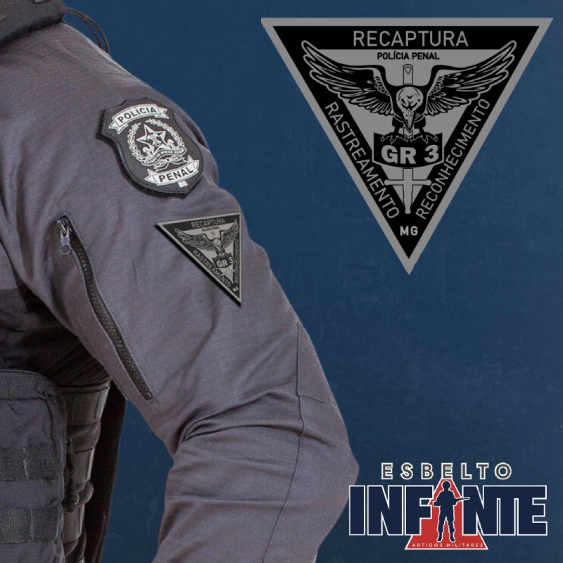 Emborrachado Triângulo Curso Policia Penal - Gr3 Preto Com Cinza - Esbelto Infante Artigos Militares